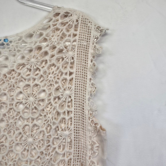 Solitaire Swim Cover Up Top Womens M Beige Crochet Lace Resort Beach Festival - Picture 8 of 13